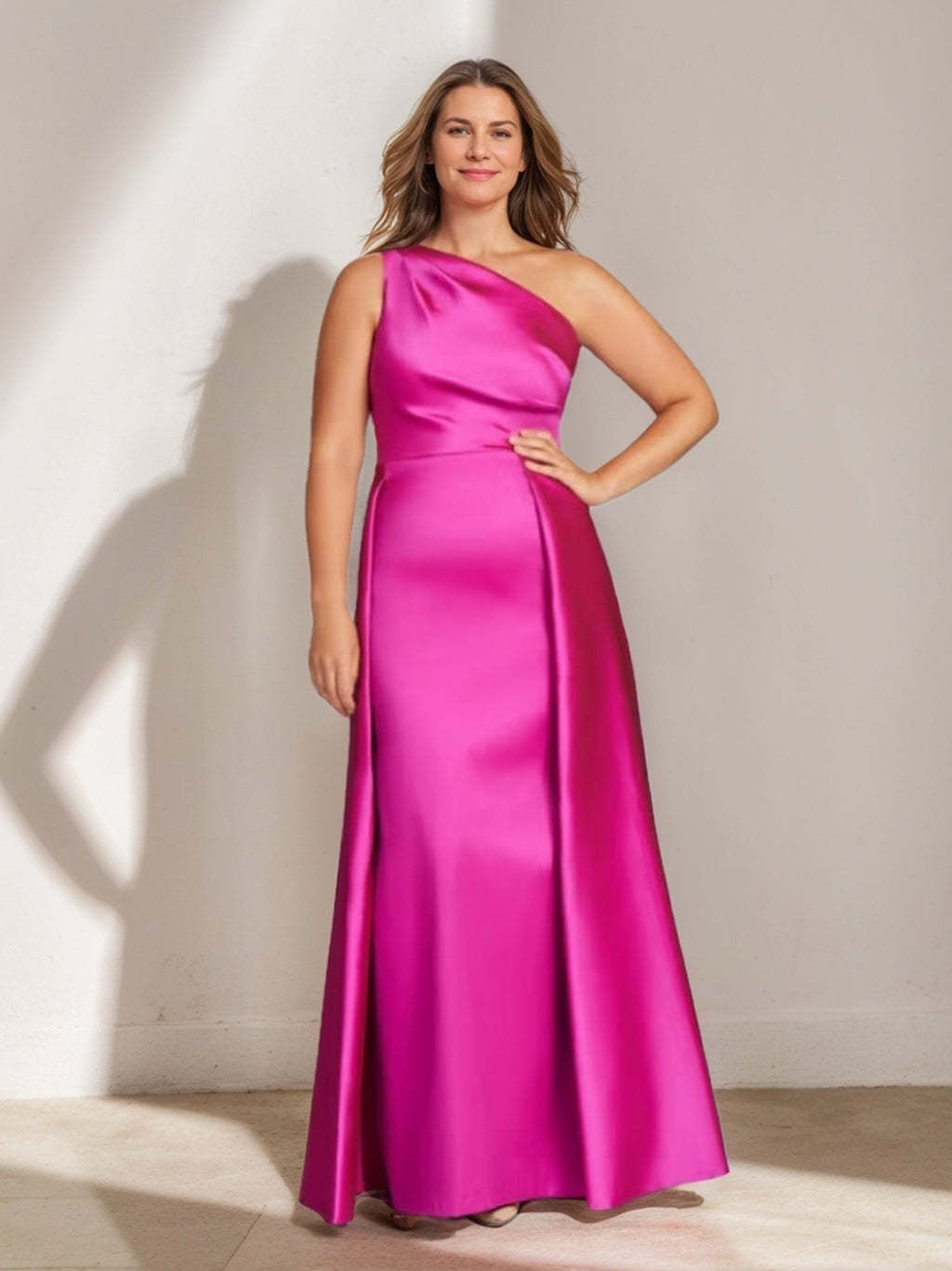 One-Shoulder Sleeveless Plus Size Floor-Length Sheath/Column Mother of the Bride Dress with Ruffles