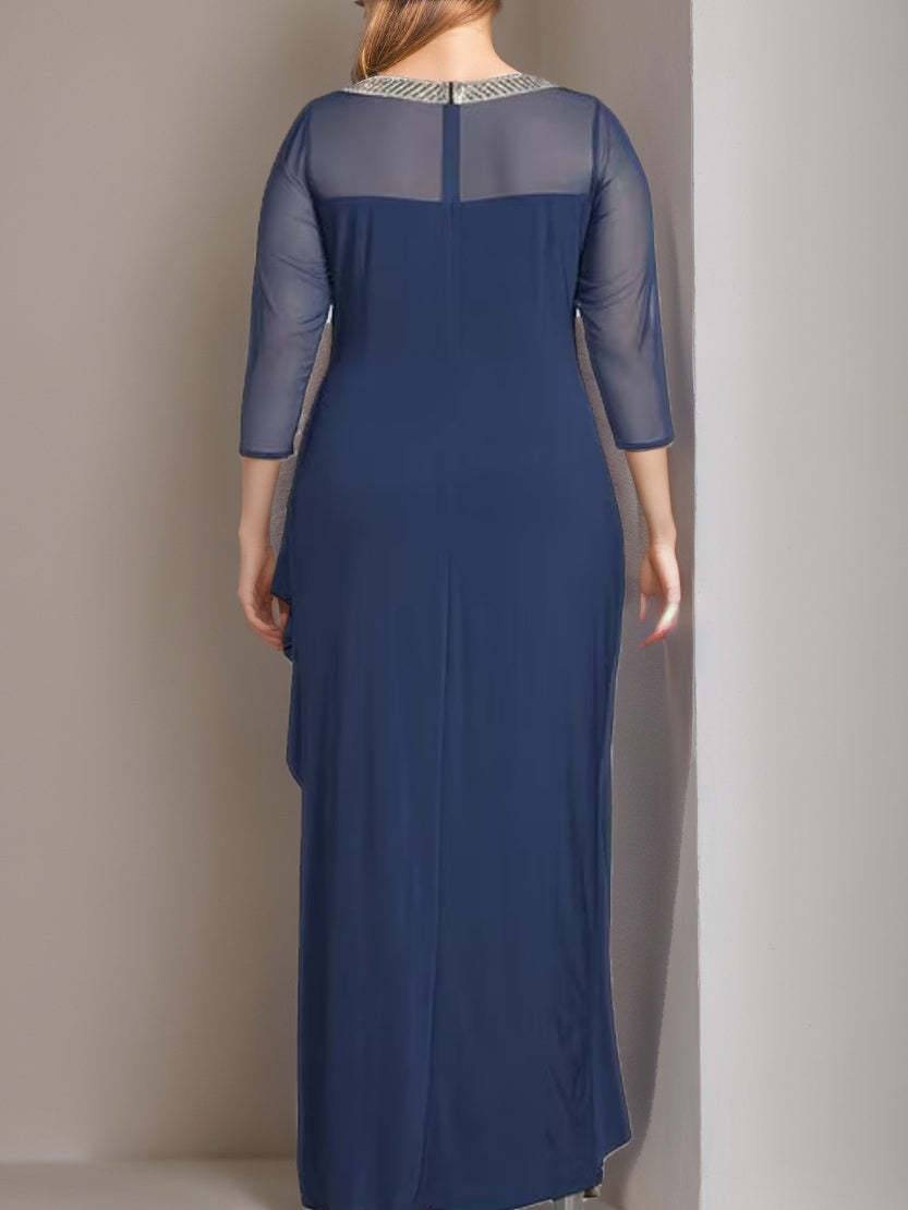 Plus Size Ankle-Length Mother of the Bride Dress with 3/4 Sleeves and Ruffles