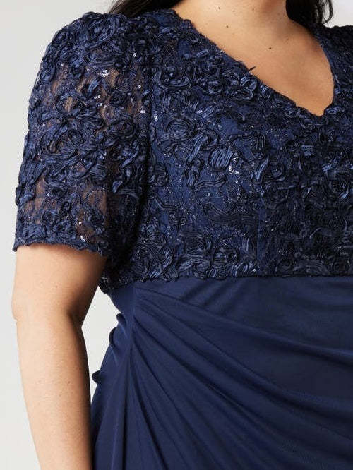 V-Neck Short-Sleeve Ankle-Length Plus Size Sheath/Column Mother of the Bride Dress with Sequins & Ruches-BMbridal.UK