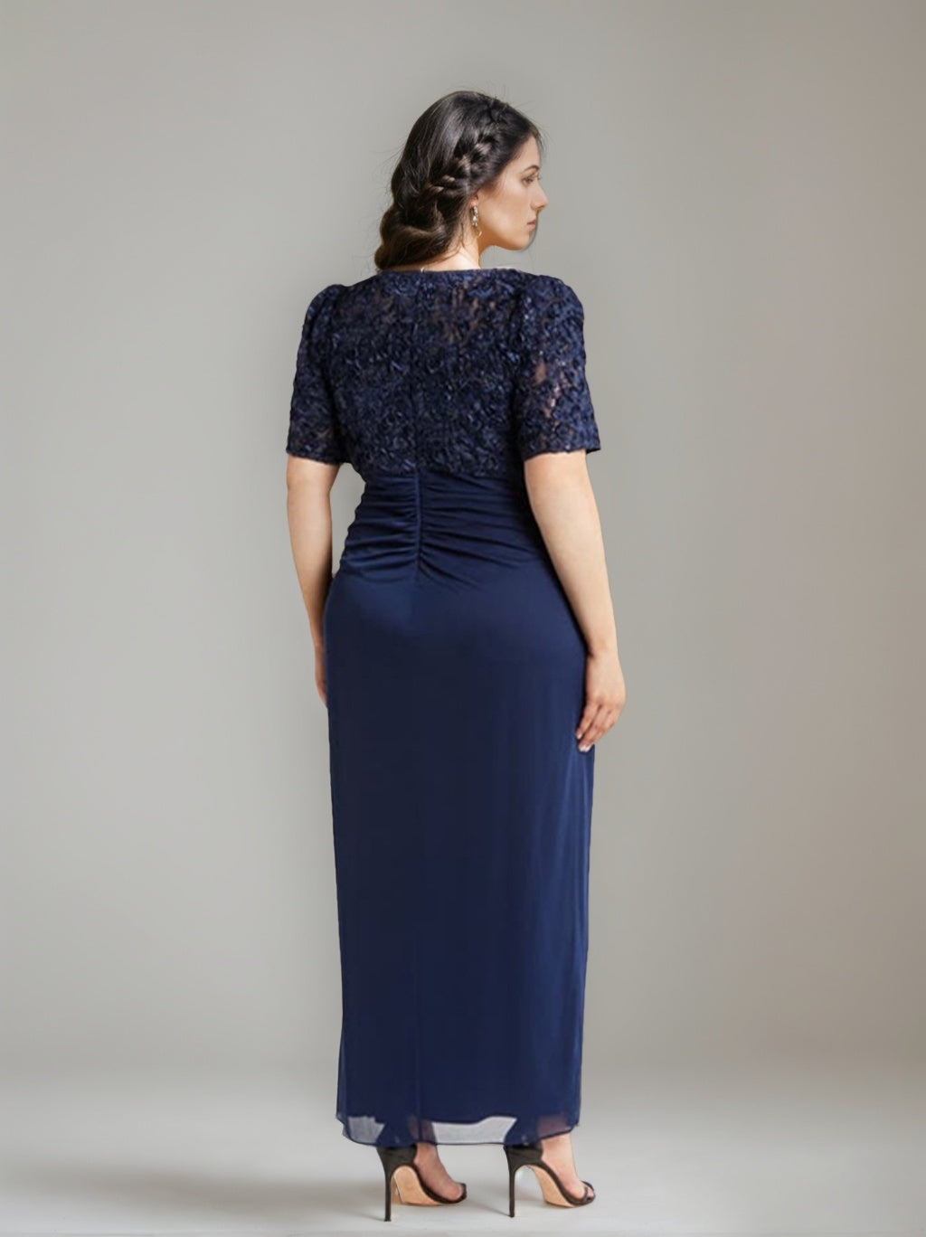 V-Neck Short-Sleeve Ankle-Length Plus Size Sheath/Column Mother of the Bride Dress with Sequins & Ruches-BMbridal.UK