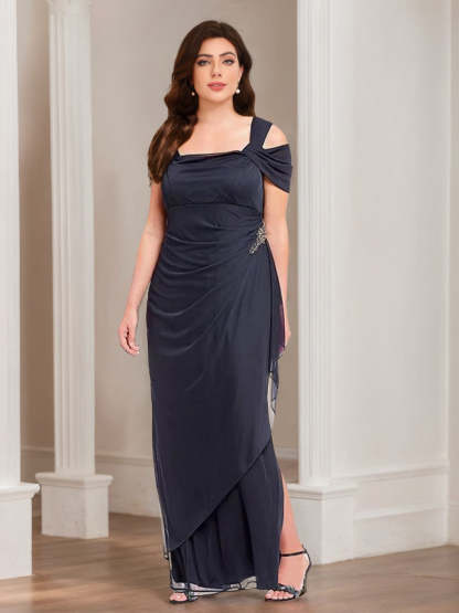 Plus Size Cold-Shoulder Ankle-Length Mother of the Bride Sheath Dress with Ruffles