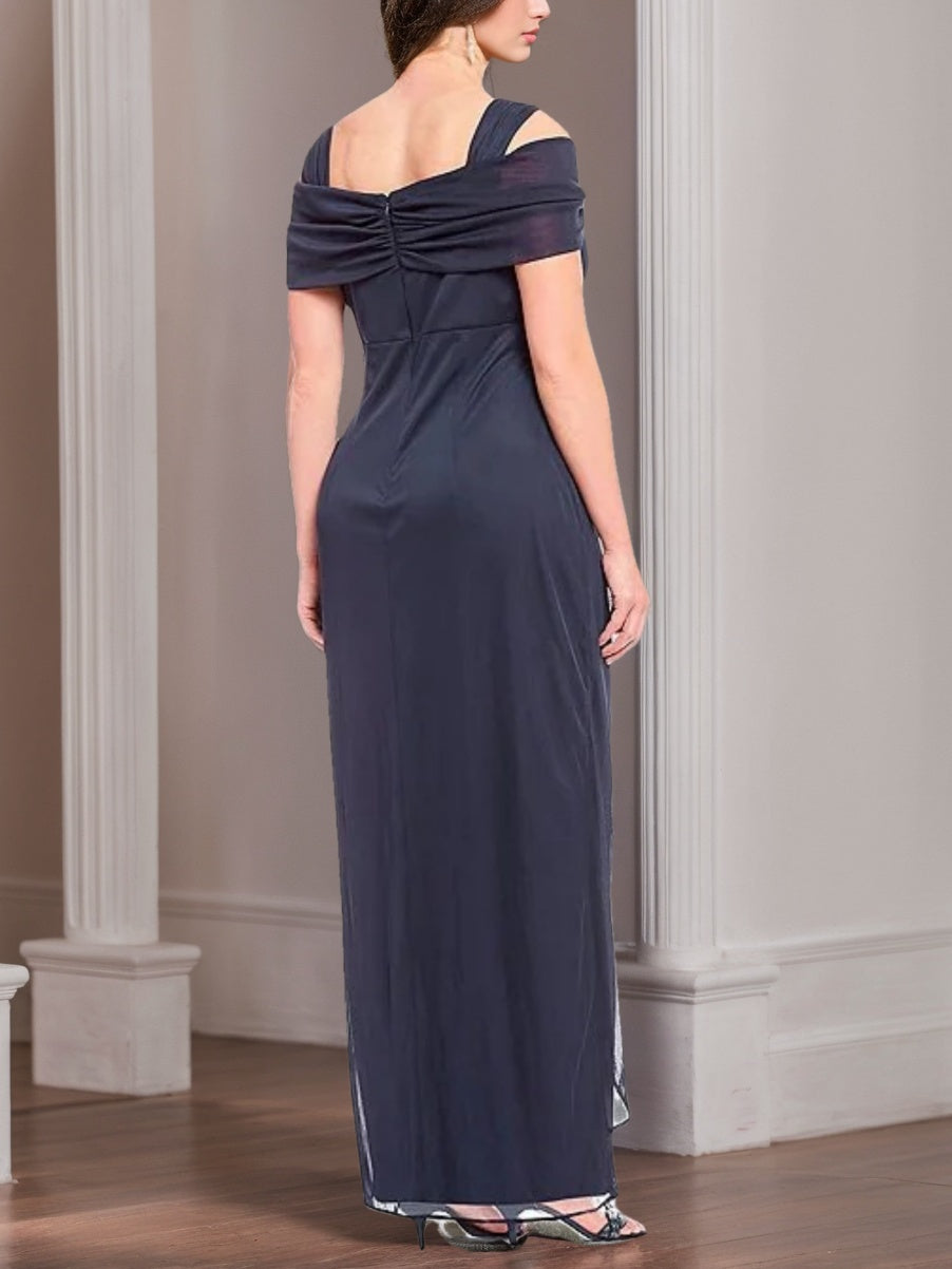 Plus Size Cold-Shoulder Ankle-Length Mother of the Bride Sheath Dress with Ruffles