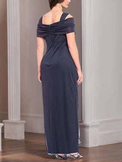 Plus Size Cold-Shoulder Ankle-Length Mother of the Bride Sheath Dress with Ruffles