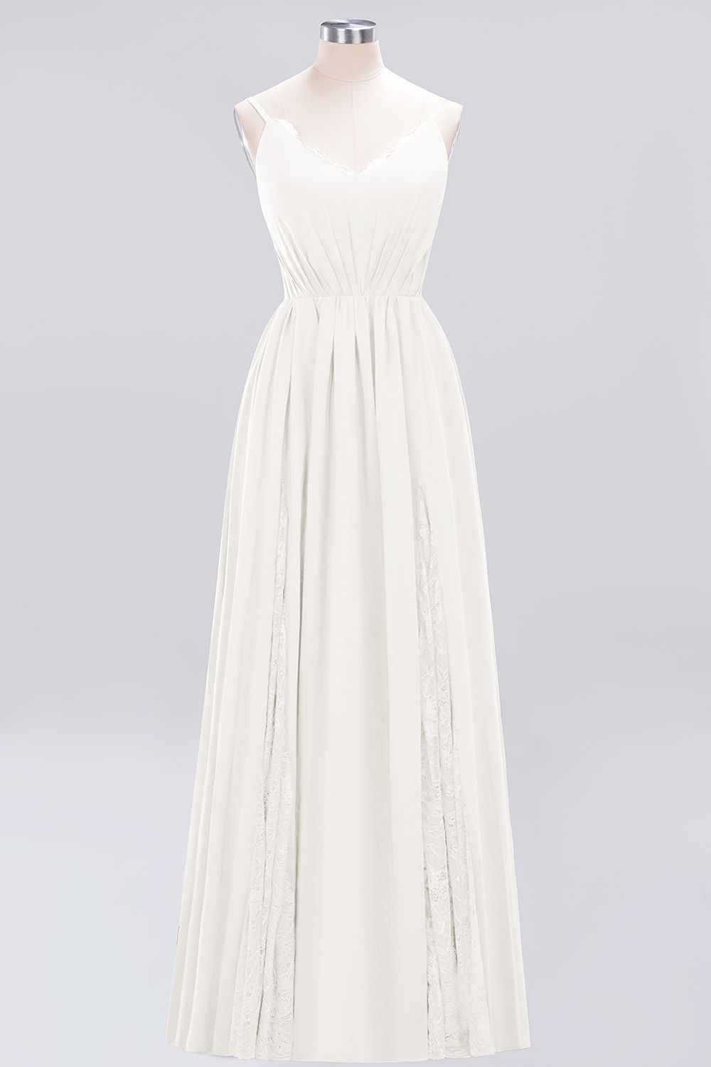 BMbridal Elegant Spaghetti Straps Long Bridesmaid Dress Lace V-Neck Maid of Honor Dress-BMbridal