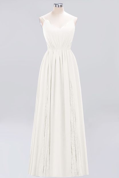 BMbridal Elegant Spaghetti Straps Long Bridesmaid Dress Lace V-Neck Maid of Honor Dress-BMbridal