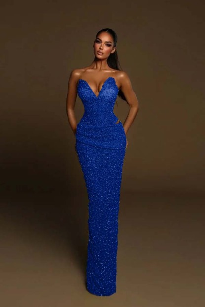 Strapless Sleeveless Long Mermaid Prom Dress With Pleated Beading