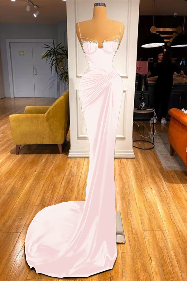 Mermaid Dark Green Spaghetti Strap Sleeveless Long Prom Dress With Beadings