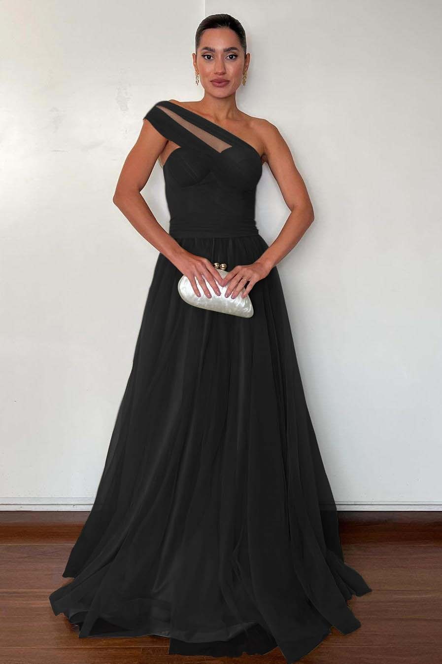 One Shoulder Sweetheart Sleeveless Long Prom Dress With Pleated