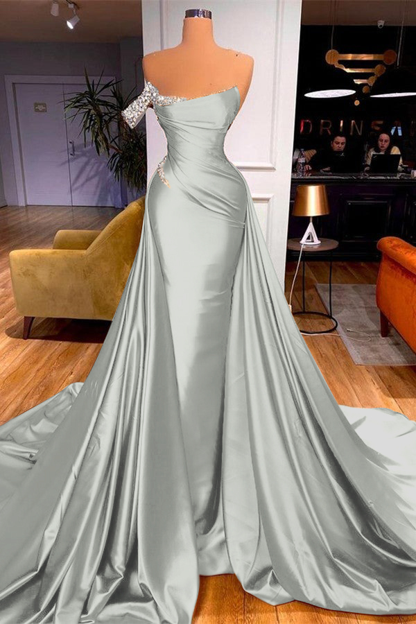 Sleeveless Beadings Mermaid Prom Dress One Shoulder With Detachable skirt