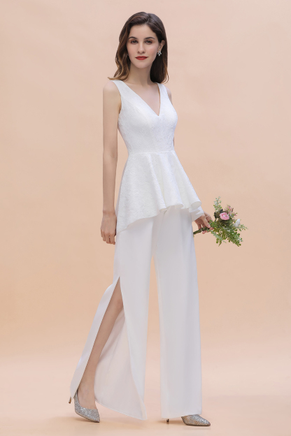BMbridal Fashion V-Neck Lace Side Slit Bridesmaid Jumpsuits with Hollowout On Sale-BMbridal