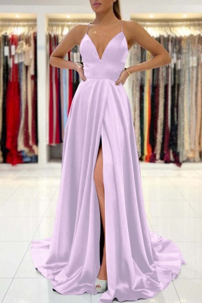 Stunning Royal Blue Modern Sleeveless V Neck Prom Dress With Front Split