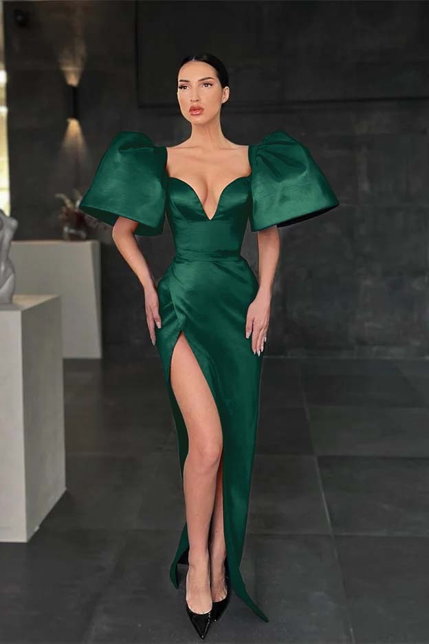 Charming Mermaid Royal Blue V Neck Pleated Long Prom Dress With High Split