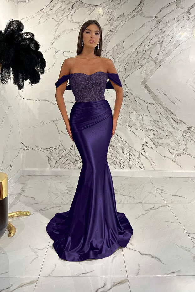 Gorgeous Off the Shoulder Mermaid Sequins Prom Dress With Beading Pleated