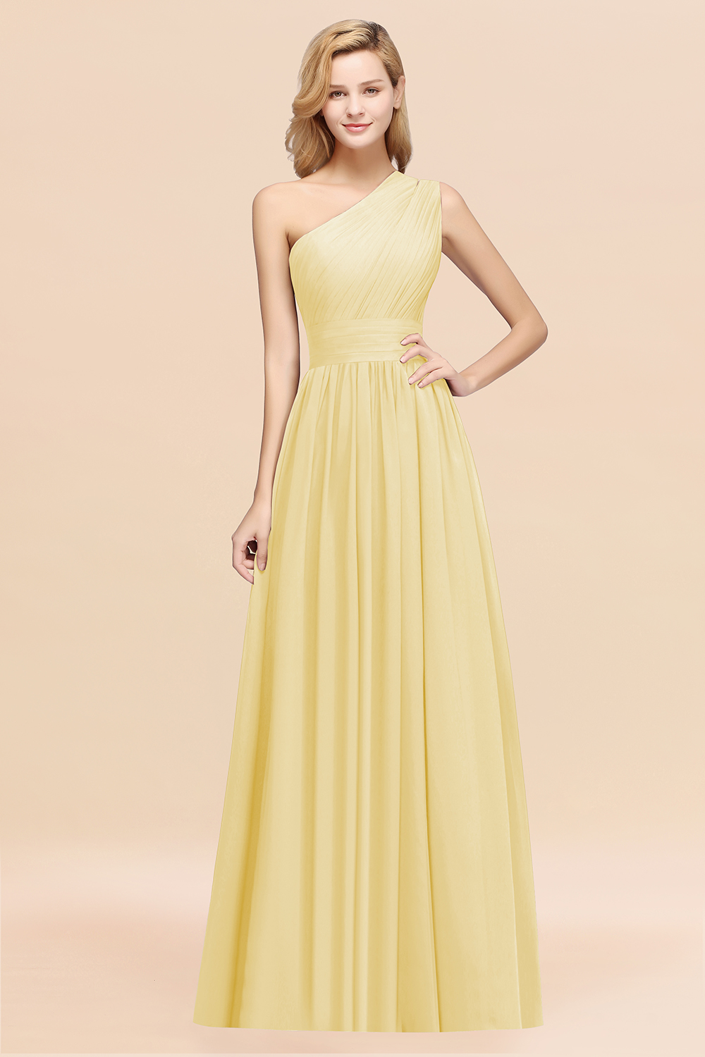 BMbridal Stylish One-shoulder Sleeveless Long Junior Bridesmaid Dresses Affordable-BMbridal