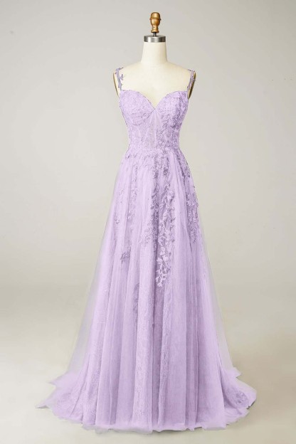 Spaghetti Strap Sweetheart Sleeveless Prom Dress With Appliques