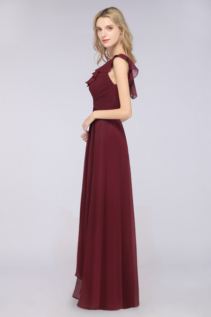 BMbridal Gorgeous Sweetheart Ruffle Burgundy Chiffon Bridesmaid Dress With One-shoulder-BMbridal