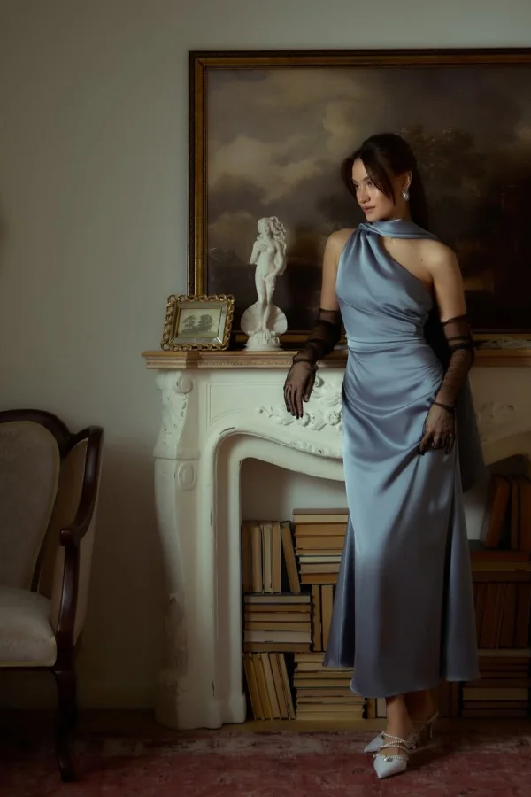 One Shoulder Sleeveless Long Mermaid Prom Dress With Pleated