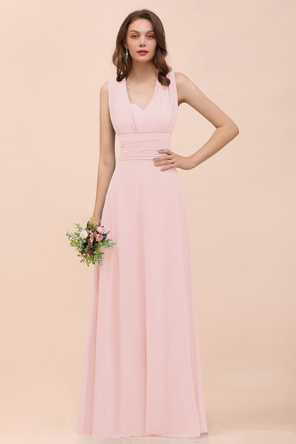 BMbridal New Arrival Dusty Blue Ruched Long Convertible Bridesmaid Dresses-BMbridal