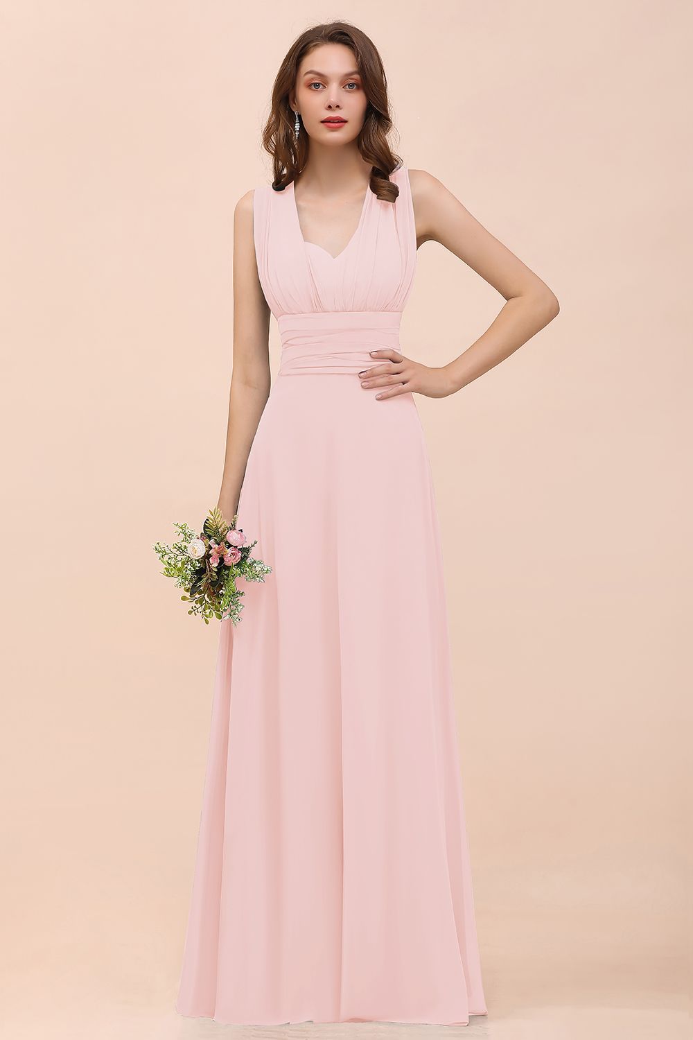 BMbridal New Arrival Dusty Blue Ruched Long Convertible Bridesmaid Dresses-BMbridal