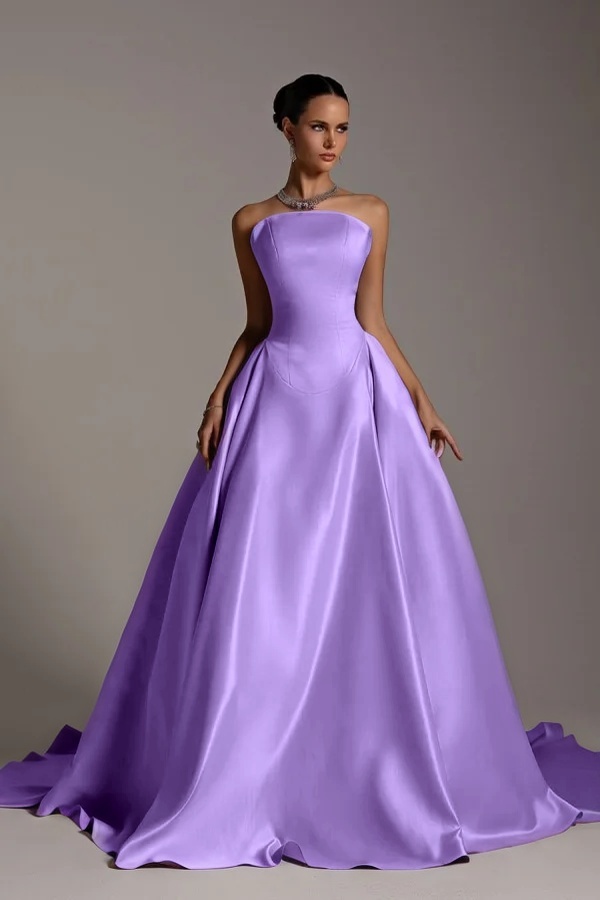 Chic Strapless Sleeveless A Line Long Prom Dress With Pleated