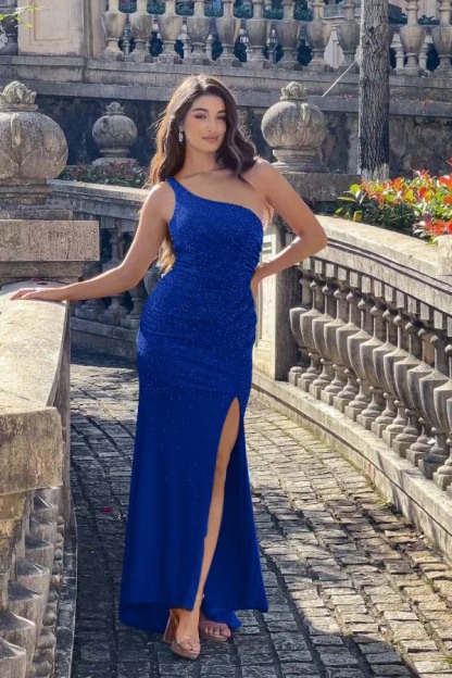 One Shoulder Sleeveless Long Mermaid Prom Dress With Split Beading