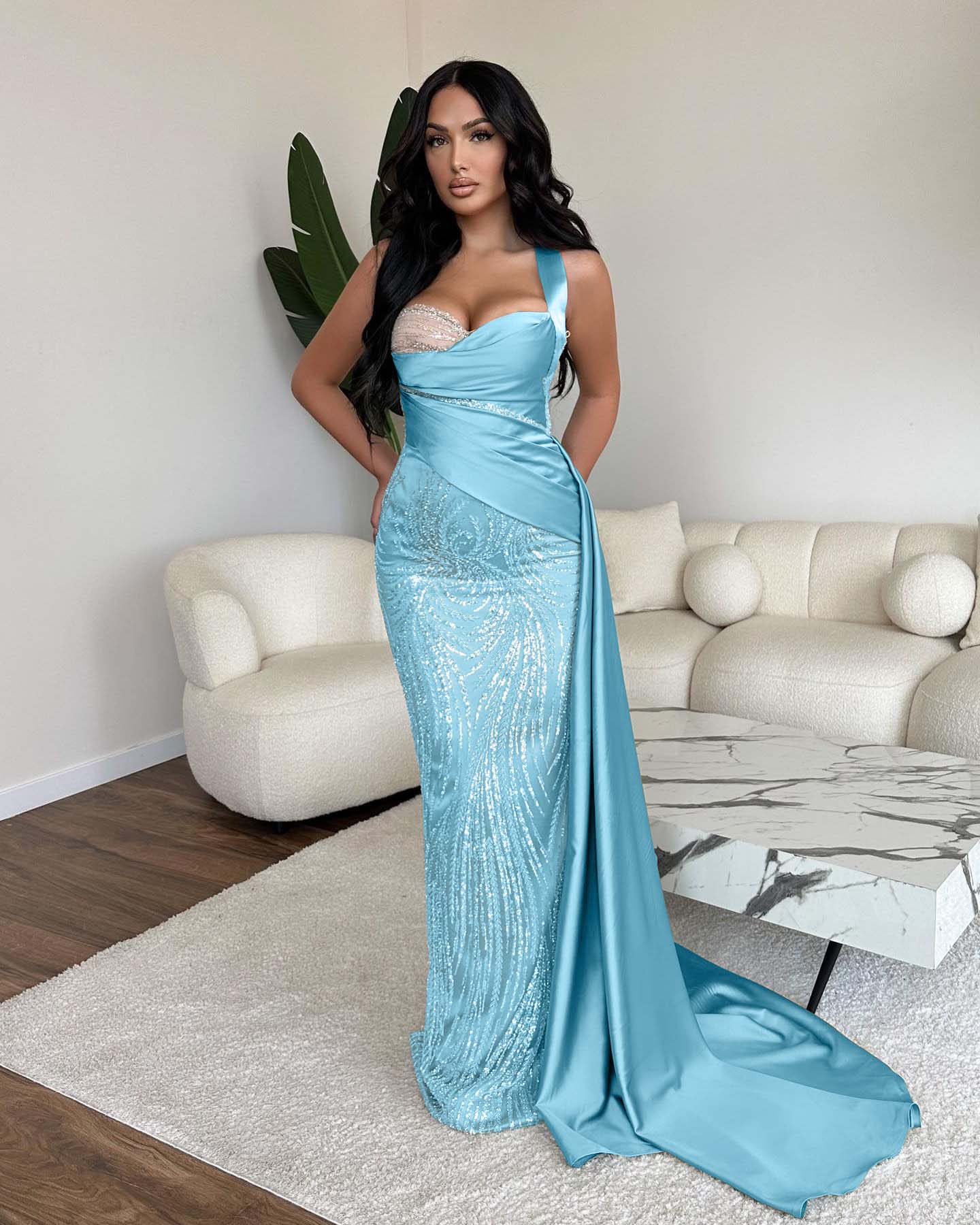 Straps Sweetheart Sleeveless Long Mermaid Prom Dress With Sequins
