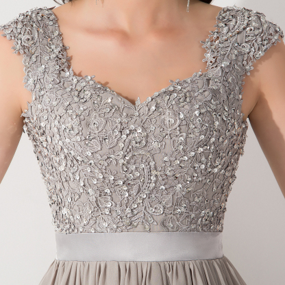 BMbridal Vintage Silver Sleeveless Long Bridesmaid Dress With Appliques-BMbridal