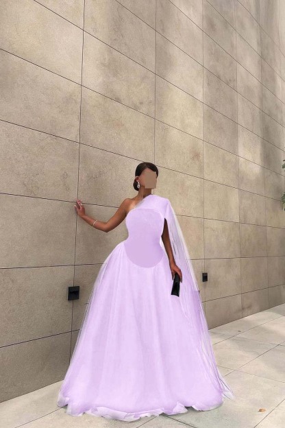 Chic Black Tulle One Shoulder Sleeveless Ball Gown Long Prom Dress