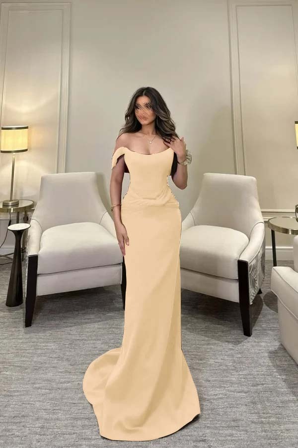 Off The Shoulder Sleeveless Long Mermaid Prom Dress With Pleated