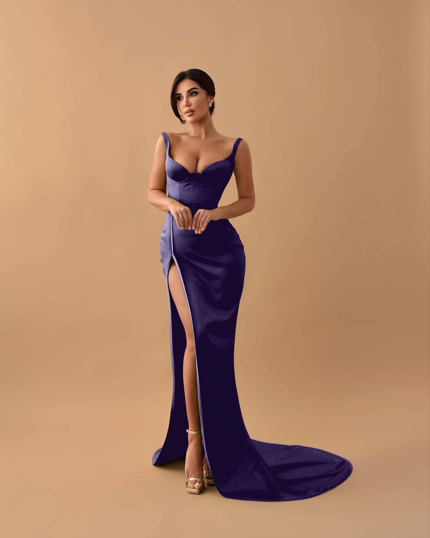 Sage Mermaid Spaghetti Strap Sleeveless Long Prom Dress With High Split