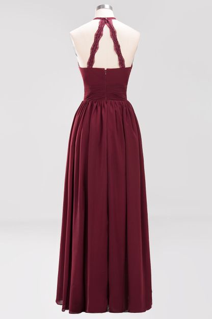 BMbridal Elegant High-Neck Halter Long Affordable Bridesmaid Dresses with Ruffles-BMbridal