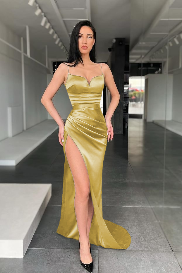 Mermaid Black Spaghetti Strap Sleeveless Long Prom Dress With High Split