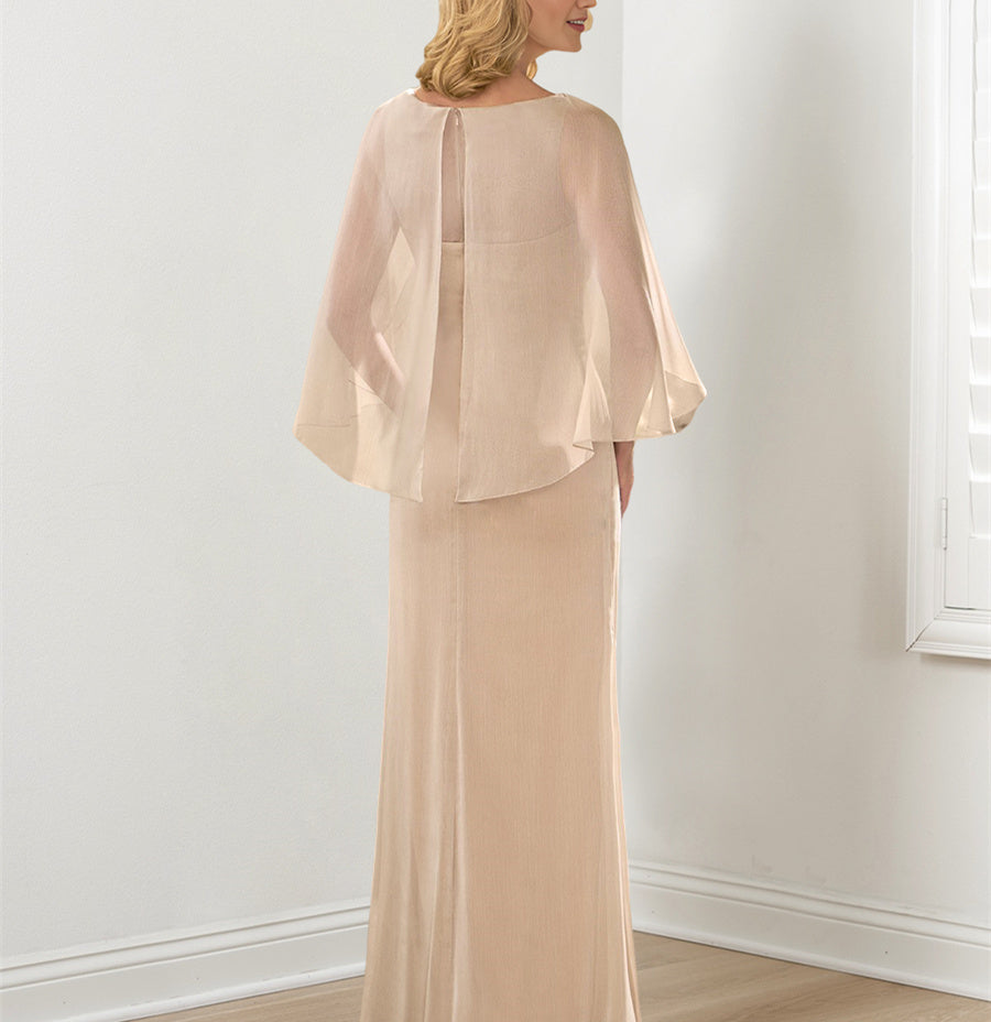 Round Neck Column Gown for Mother of the Bride with Ruched Detailing