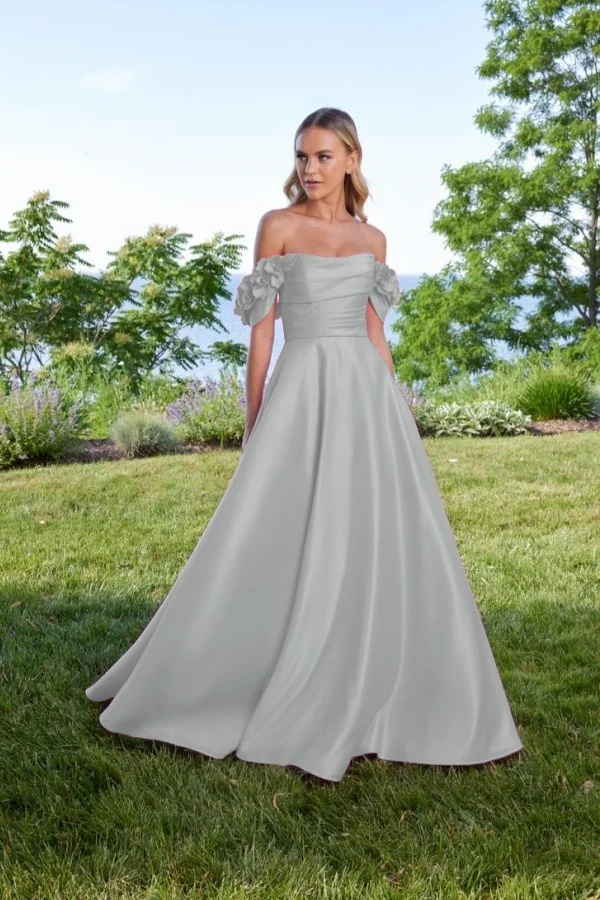 Off the Shoulder Sleeveless Long A Line Prom Dress With Pleated