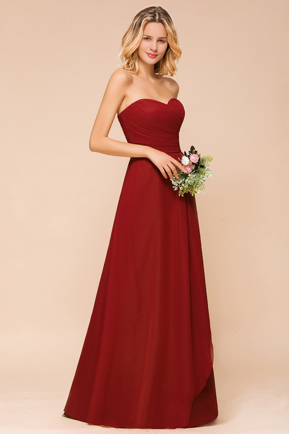 BMbridal Gorgeous Sweetheart Strapless Rust Bridesmaid Dresses with Ruffle-BMbridal