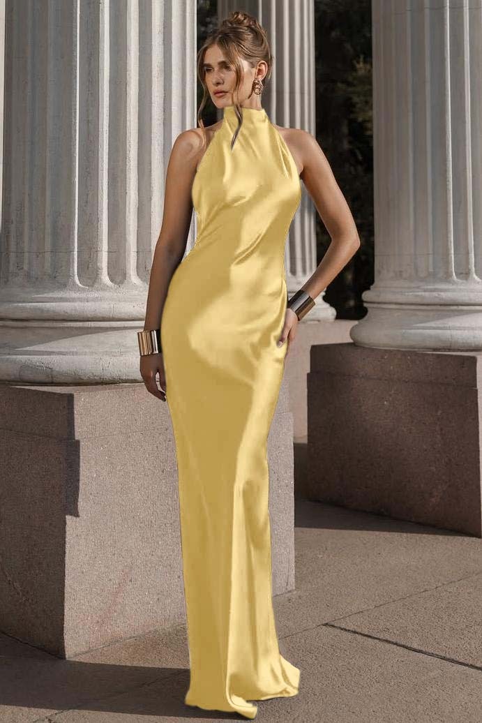 Halter Sleeveless Backless Mermaid Long Prom Dress With Pleated