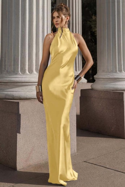 Halter Sleeveless Backless Mermaid Long Prom Dress With Pleated