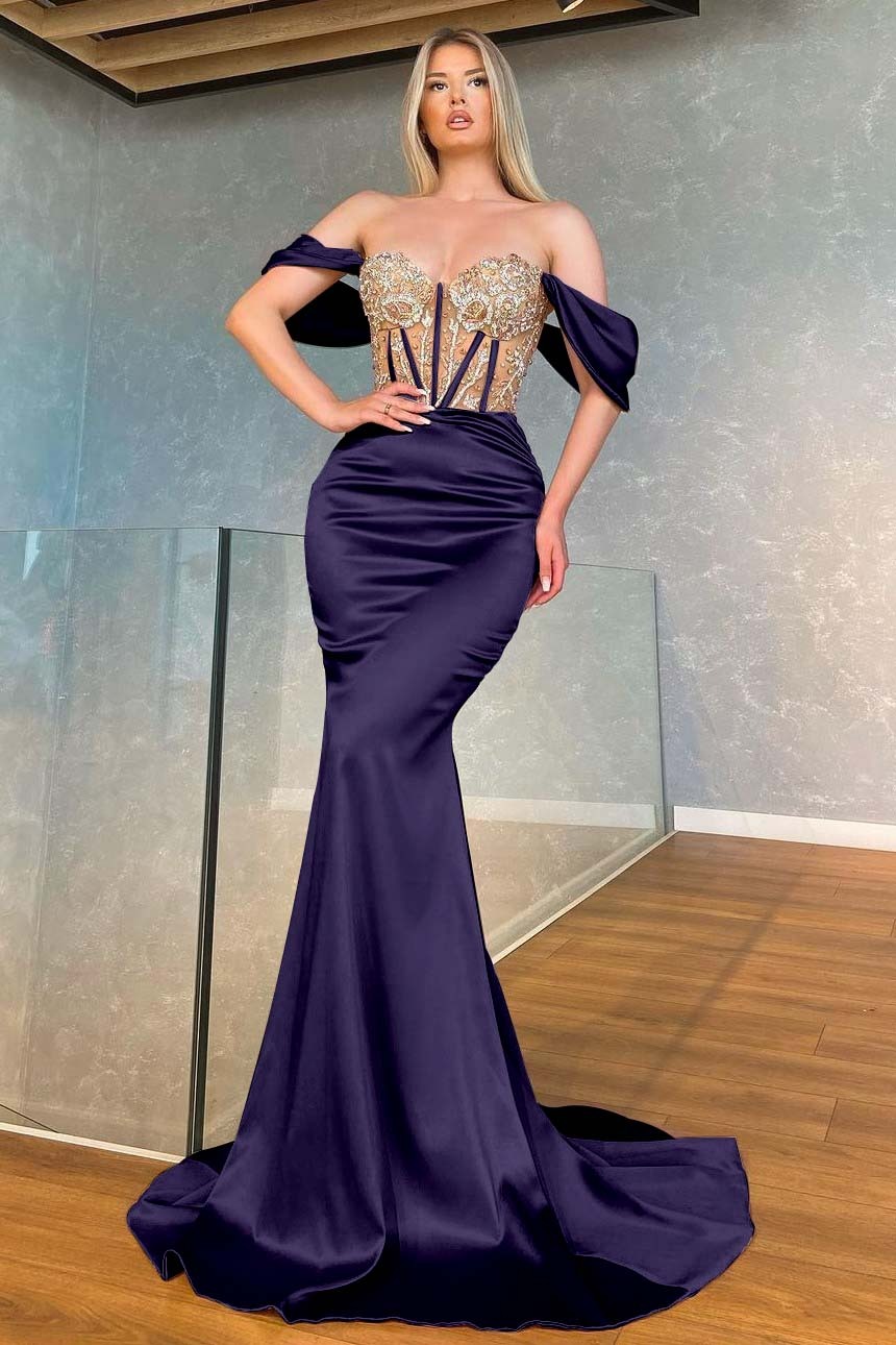 Stunning Pink Mermaid Off the Shoulder Long Prom Dress With Appliques