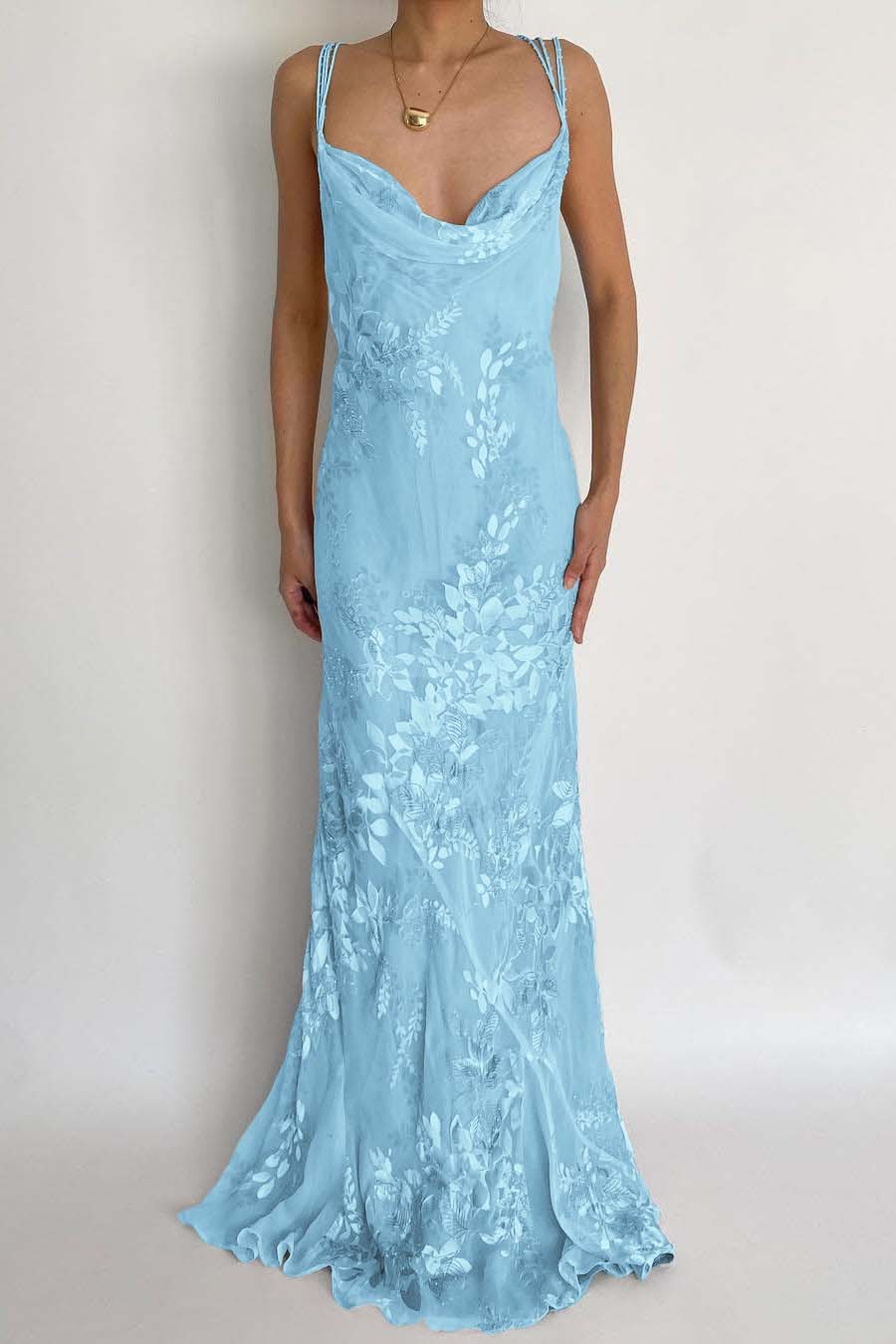 Spaghetti Strap Sleeveless Long Mermaid Prom Dress With Appliques