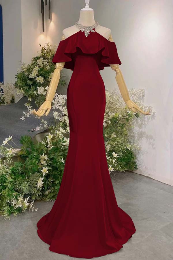 Sleeveless Off the Shoulder Long Mermaid Prom Dress With Pleated