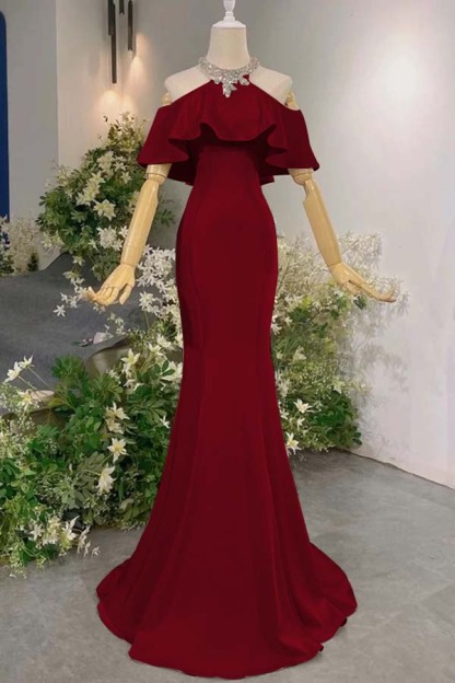 Sleeveless Off the Shoulder Long Mermaid Prom Dress With Pleated