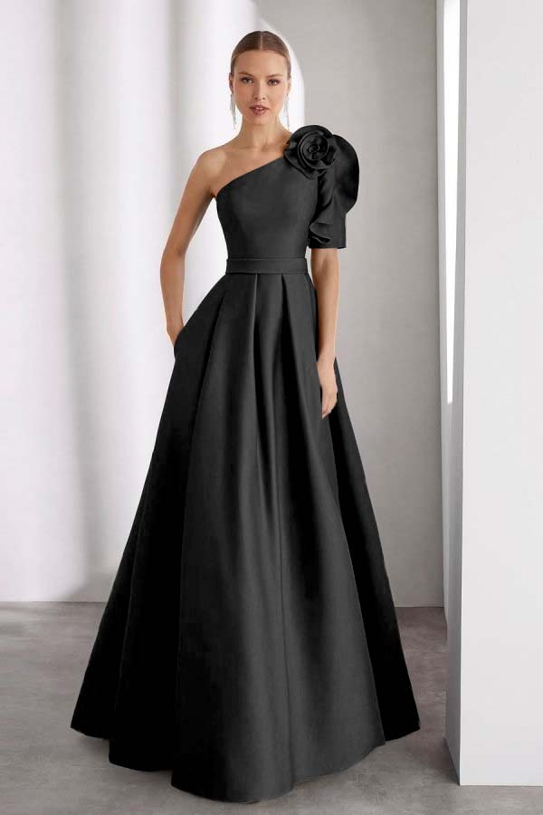 One Shoulder Sleeveless Long Prom Dress With Pleated Pockets