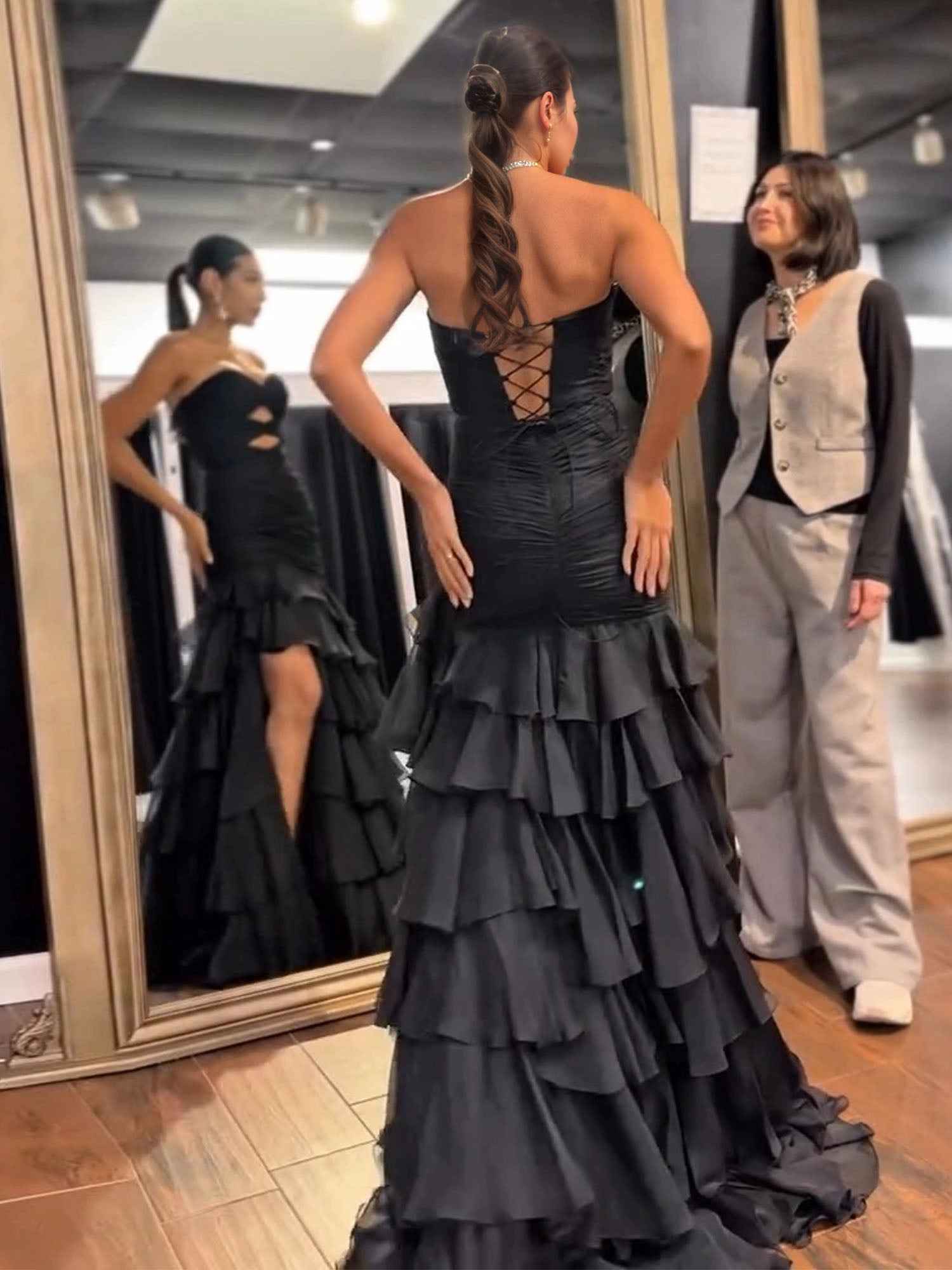 Tiered Hollowed Prom Dresses 2026 Mermaid Strapless Formal Dress