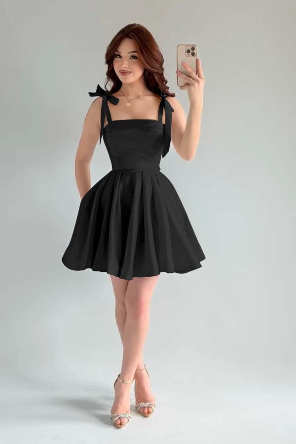 Spaghetti Strap Sleeveless Short A Line Prom Dress With Pleated