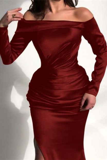 Off the Shoulder Long Sleeves Mermaid Prom Dress Court With Split