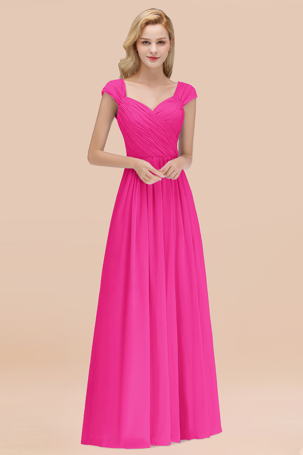 BMbridal Modest Chiffon Sweetheart Sleeveless Affordable Bridesmaid Dresses with Ruffles-BMbridal