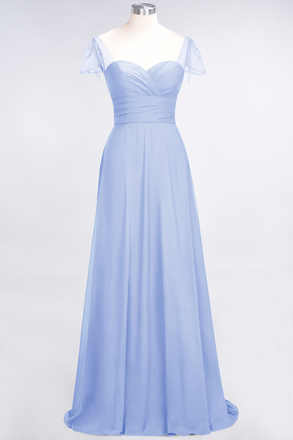 BMbridal Chic Chiffon Sweetheart Cap-Sleeves Ruffle Bridesmaid Dresses with Beadings-BMbridal