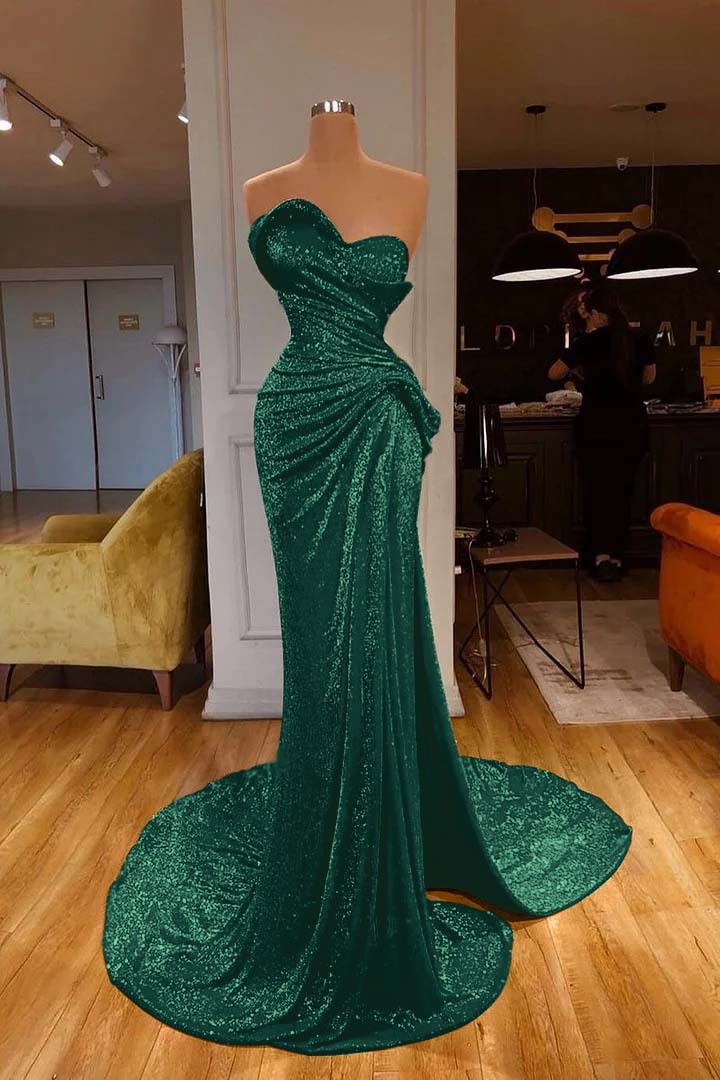 Strapless Sweetheart Sleeveless Long Mermaid Prom Dress Red With Sequins