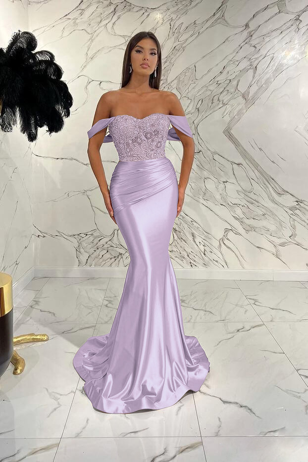Gorgeous Off the Shoulder Mermaid Sequins Prom Dress With Beading Pleated