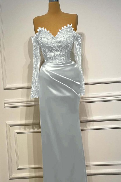 Long Sleeves Strapless Long Mermaid Prom Dress With Beading Pleated